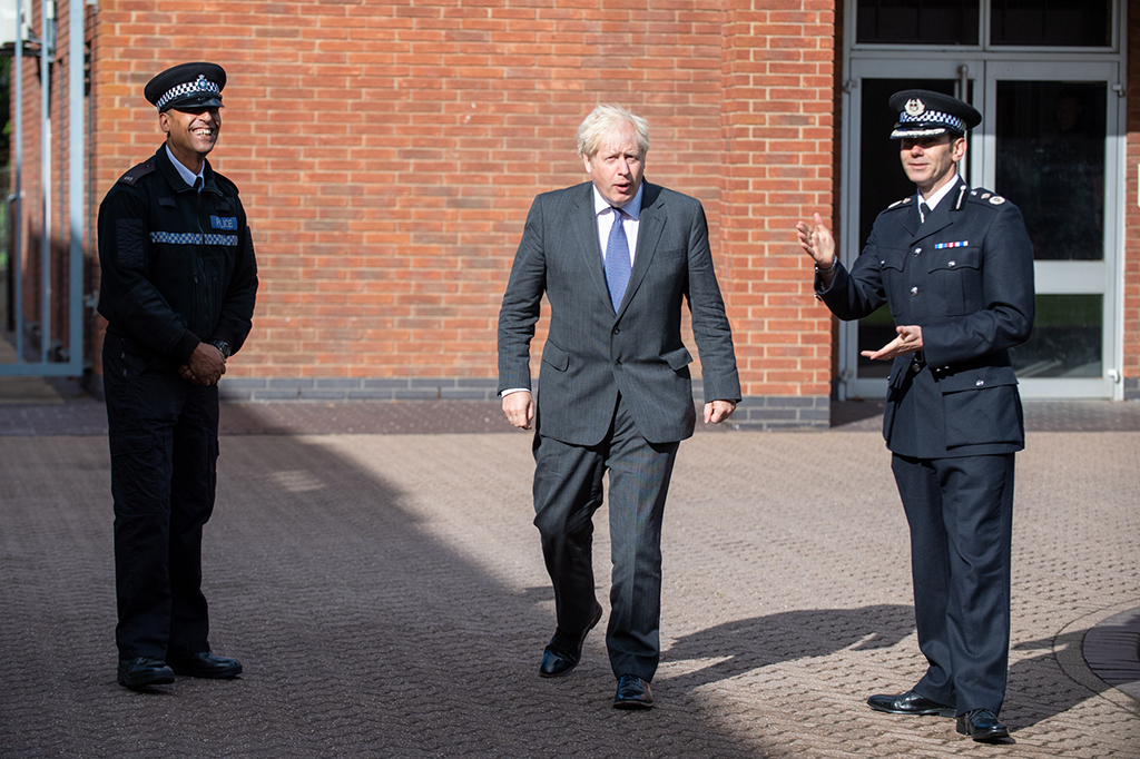 Prime Minister Boris Johns on his visit to Northamptonshire Police Force Headquarters