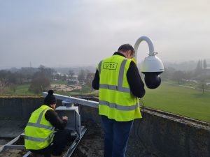 CCTV camera's being installed in Northampton, showing Bedford Road and Radlands Skate Park in the background